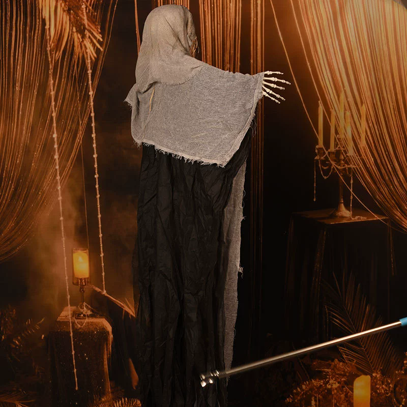 Large Hanging Skeleton Ghost – Floating Skeleton with Tattered Robe & Chain for Haunted House & Yard Decor