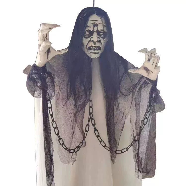 1.8m Light Up & Sound Hanging Ghost – 6FT Glowing Ghost with Scream Sounds & Flashing LED Eyes for Haunted House