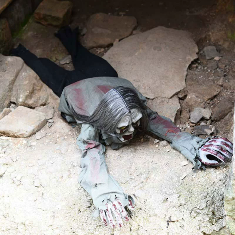Crawling Ghost with Long Black Hair – Creepy Floor Crawler Apparition for Haunted House & Halloween Yard Decor