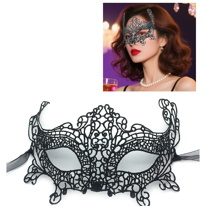 Structured Lace Half Face Mask – Black Princess Style Masquerade Eye Mask with Shaped Design for Women Ball & Party