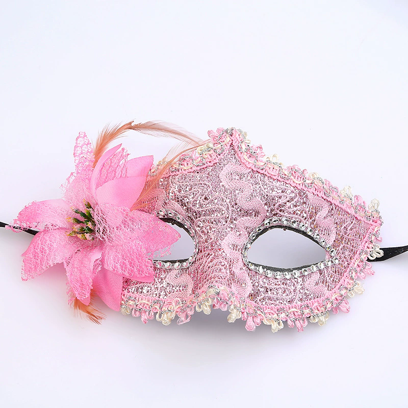 Floral Lace Half Face Mask – Flower Embellished Masquerade Eye Mask for Women, Romantic Party Mask for Halloween & Ball
