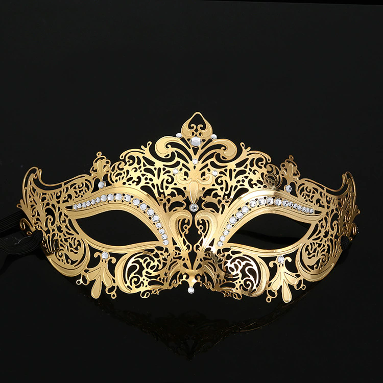 Metal Hollow Mask – Rhinestone Embellished Half Face Masquerade Mask for Women, Gold/Silver Iron Mask for Halloween & Ball