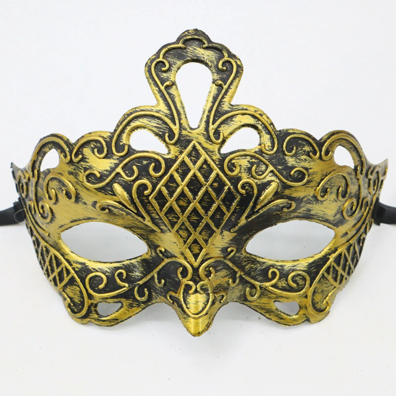 Vintage Jazz Half Face Mask – Retro Flat Top Masquerade Mask with Antique Finish for Men & Women Party Costume