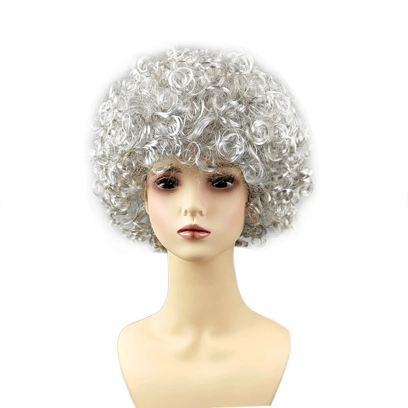 Grey Curly Bun Wig for Old Lady Costume – Silver Granny Hair Updo for Women Halloween Party Prop