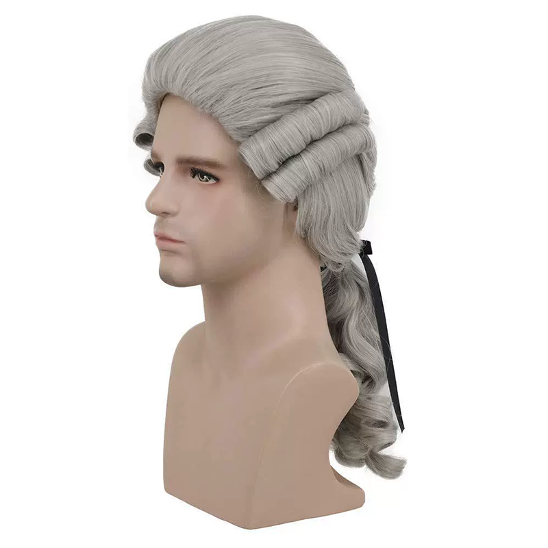 Men's Baroque Colonial Wig – Synthetic Full Cap Judge Lawyer Costume Periwig for Historical Cosplay