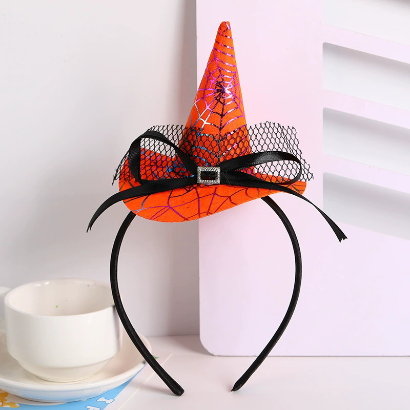 Halloween Spider Web Witch Hat Headband – Classic Witch Hairband with Spiderweb Decoration for Party Prop