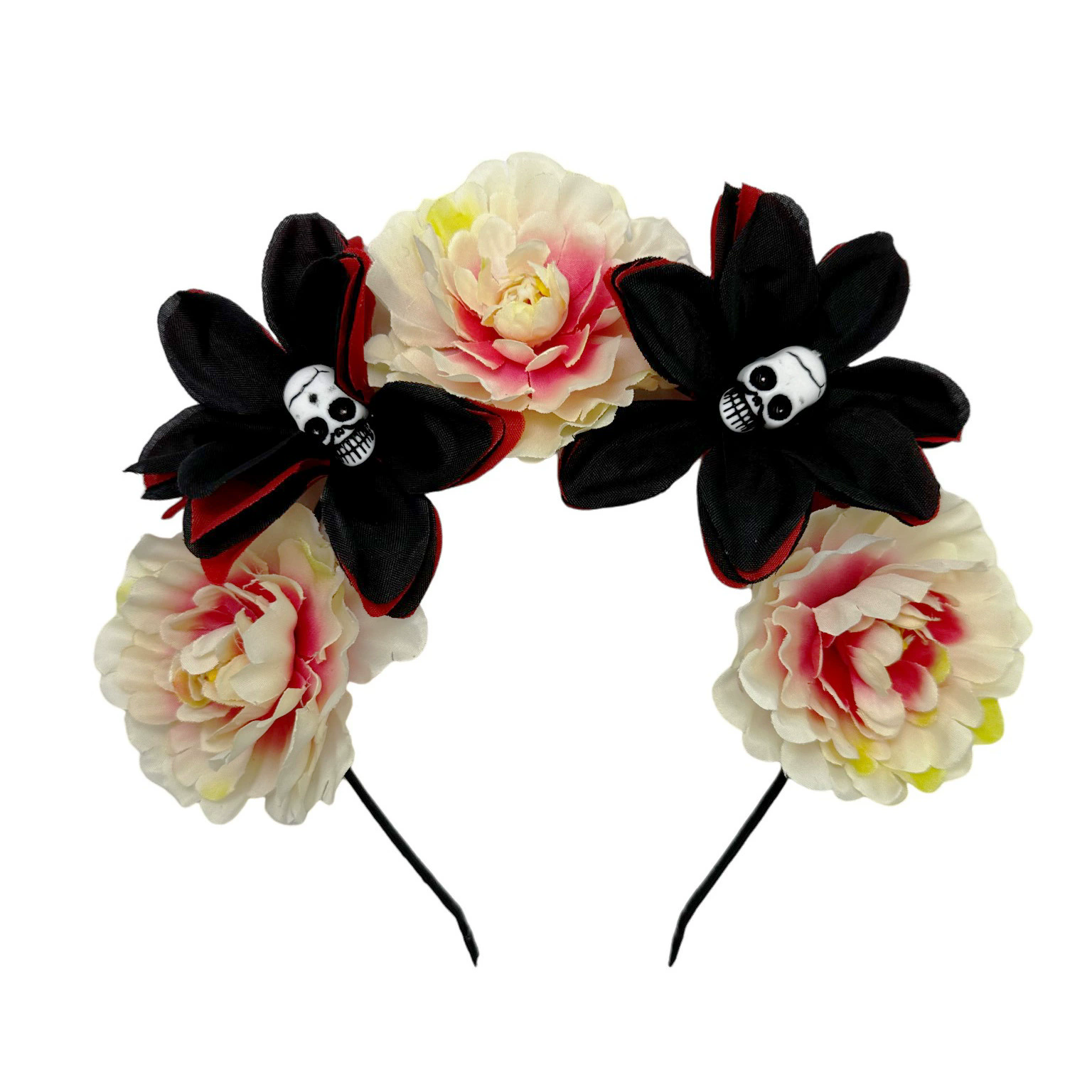 Gothic Flower Skull Headband – Rose Skull Hairband for Women & Girls Halloween Costume Accessory