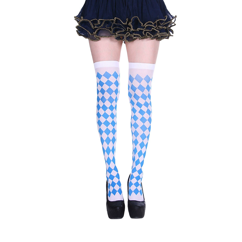 Joker Stripe Over Knee Socks – Harlequin Diamond Pattern Long Thigh High Stockings for Women Halloween Costume