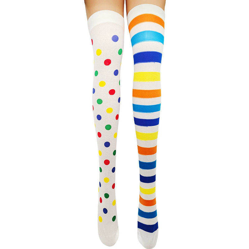 Halloween Clown Thigh High Socks – Striped Over Knee Stockings for Women Joker Costume Prop