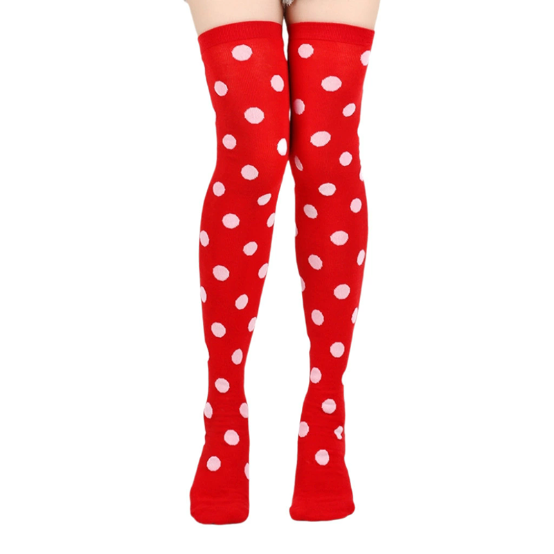 Colorful Polka Dot Over Knee Socks – Dot Pattern Thigh High Stockings for Women Cosplay Accessory