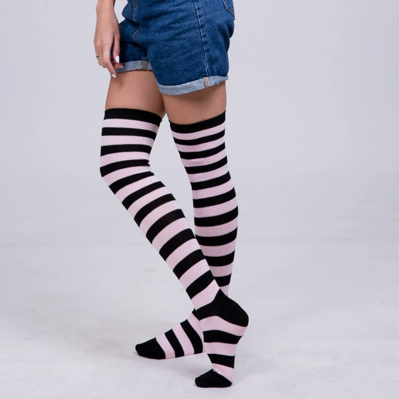 Colorful Horizontal Stripe Thigh Highs – Striped Over Knee Socks for Women Halloween Accessory