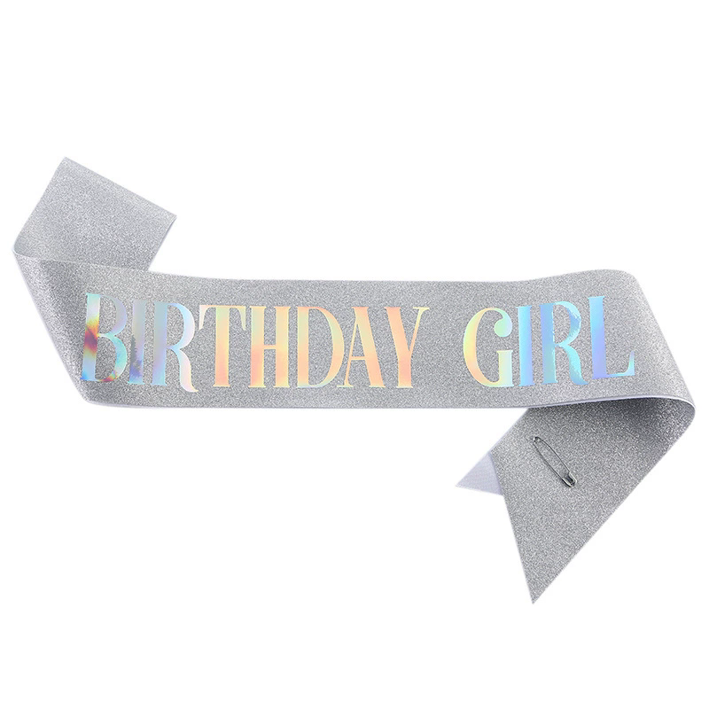 Silver Glitter Birthday Girl Sash Adult Women Birthday Party Decor Sash