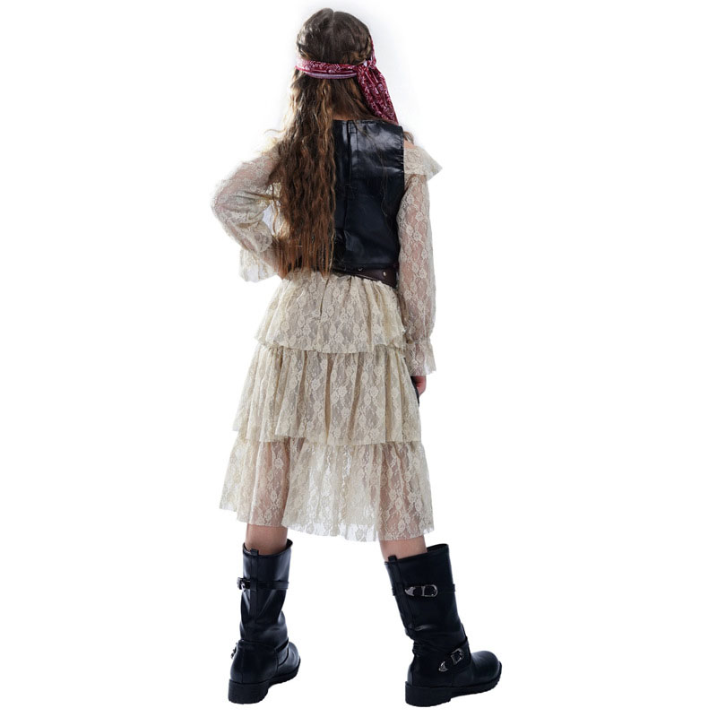Girls Pirate Costume Halloween, Lace Up Dress with Ruffled Skirt for Cosplay Party