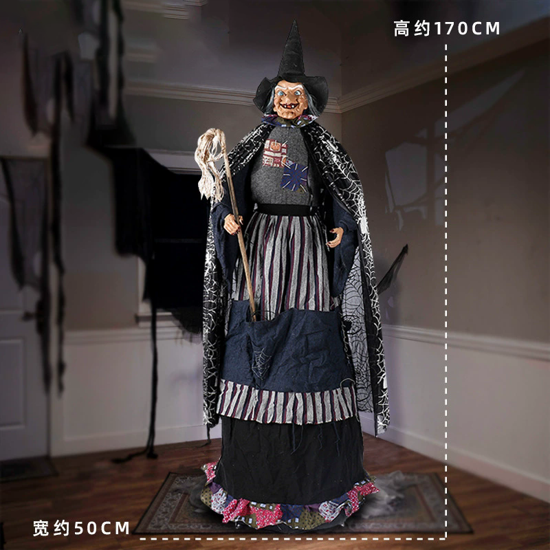 Motorized Halloween Animatronics - Hanging Ghost, Standing Witch & Sound Activated Skeleton Prop for Outdoor Yard Decor, Haunted House Party Supplies