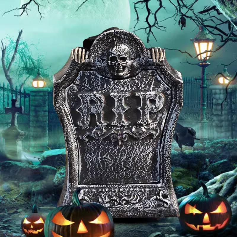 Electric Lifting Skull Tombstone – Motion Activated Halloween Gravestone with Glowing Eyes & Spooky Sounds for Haunted House