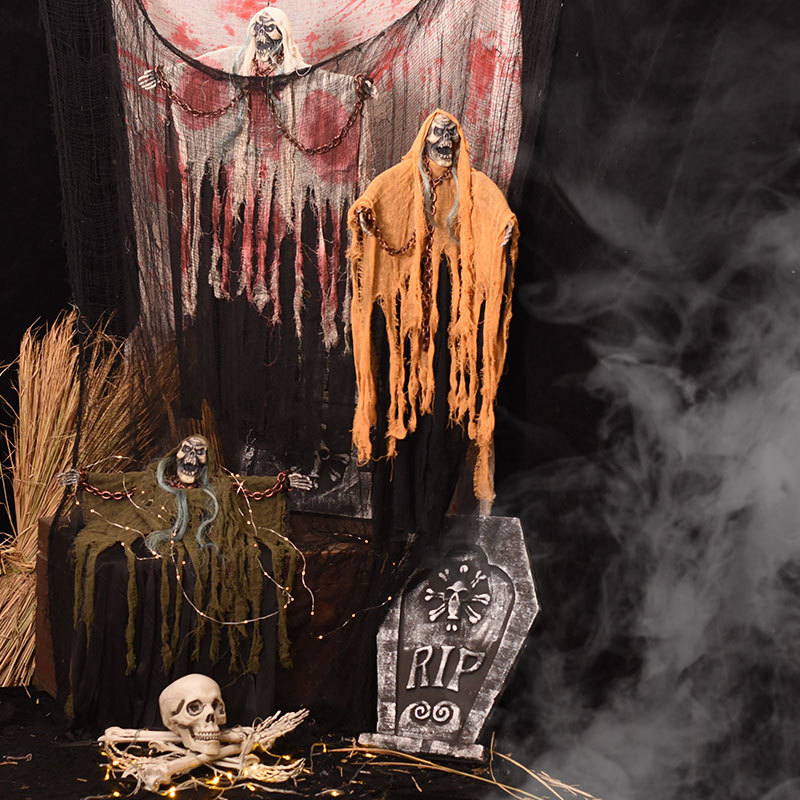 Hanging Ghost with Metal Chain – Creepy Floating Apparition Prop for Haunted House, Halloween Party & Outdoor Decor