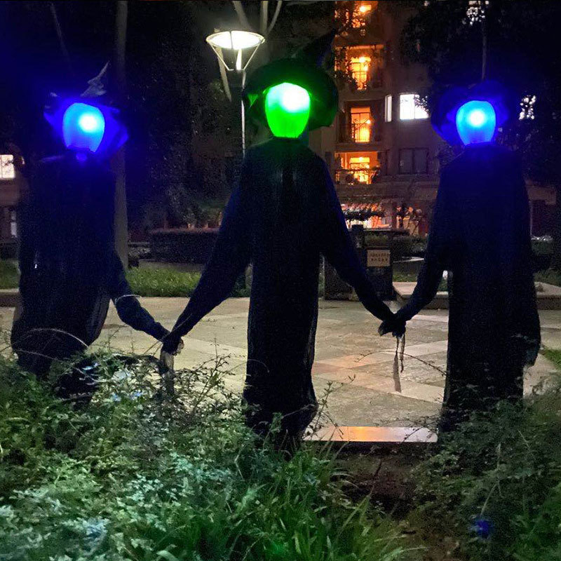 1.7m Three Witches Holding Hands – Colorful Light Up Glowing Witch Silhouette for Outdoor Halloween Yard Decoration