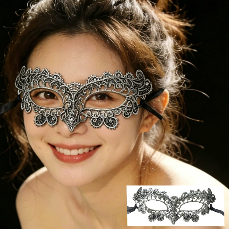 Couple Masquerade Mask Set – His & Hers Half Face Lace Eye Mask with Gold Foil Cutout Design for Ball & Party