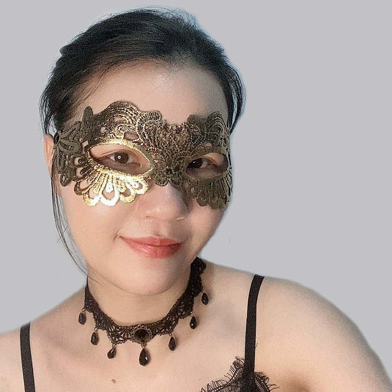 Gold Foil Lace Mask – Sexy Half Face Masquerade Eye Mask for Women, Stamped Lace Party Mask for Halloween & Ball