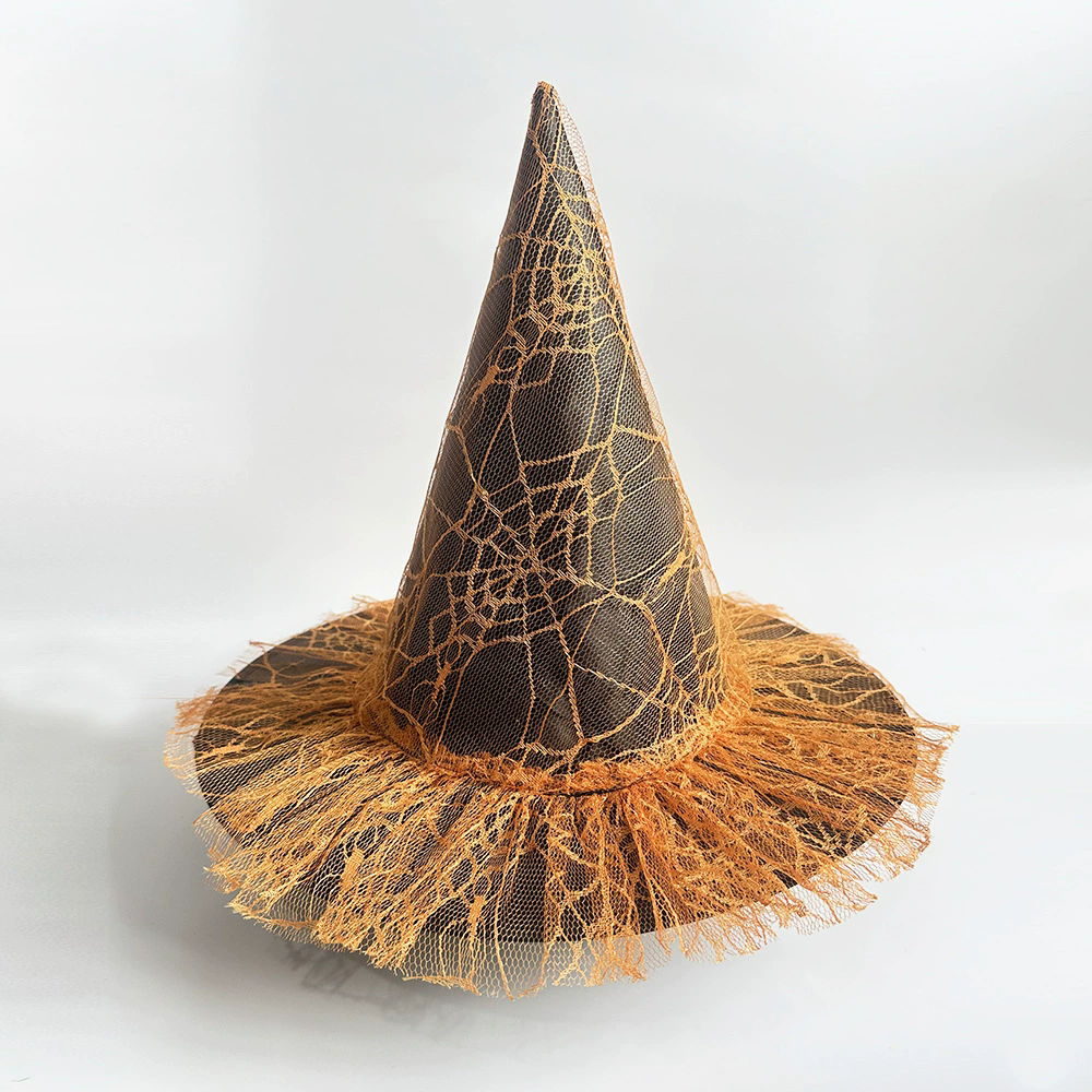 Full Color Printed Netting Witch Hat – Colorful Patterned Tulle Wizard Cap for Adults, Kids, Halloween Party
