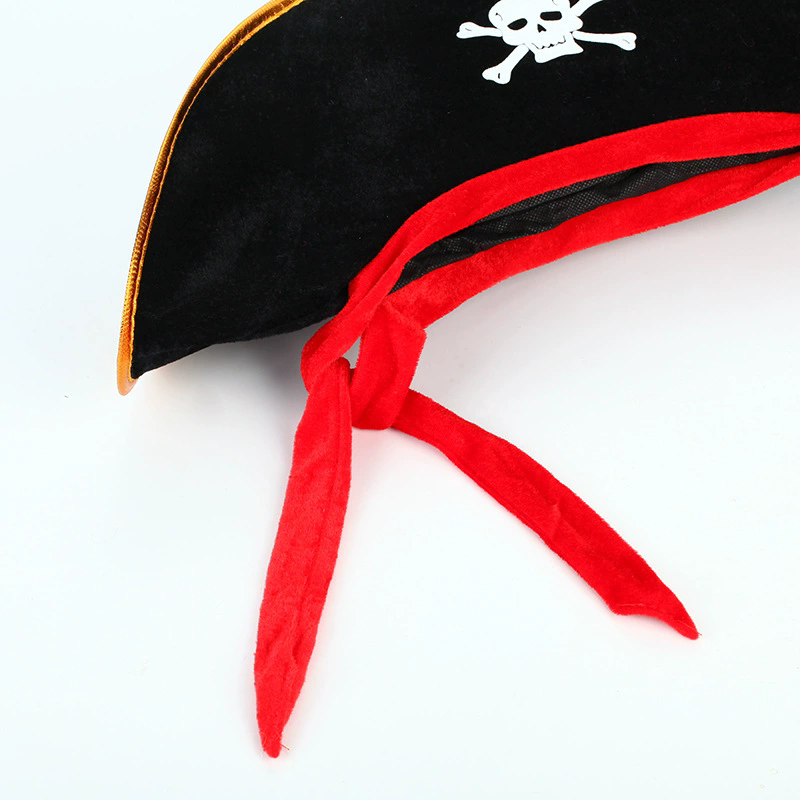 Pirate Captain Hat with Red String – Adult Child Caribbean Pirate Costume Prop for Halloween Party
