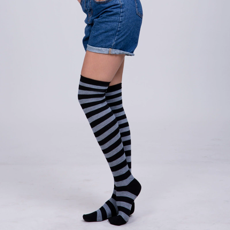 Colorful Horizontal Stripe Thigh Highs – Striped Over Knee Socks for Women Halloween Accessory
