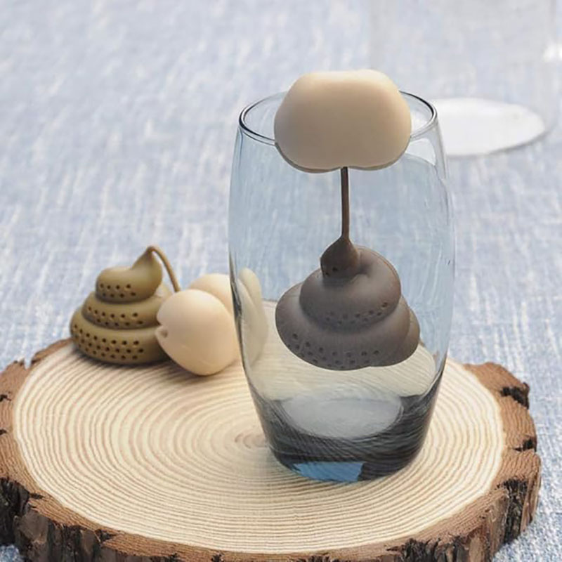 close-up perforated poop filter cavity and butt grip silicone tea infuser texture detail