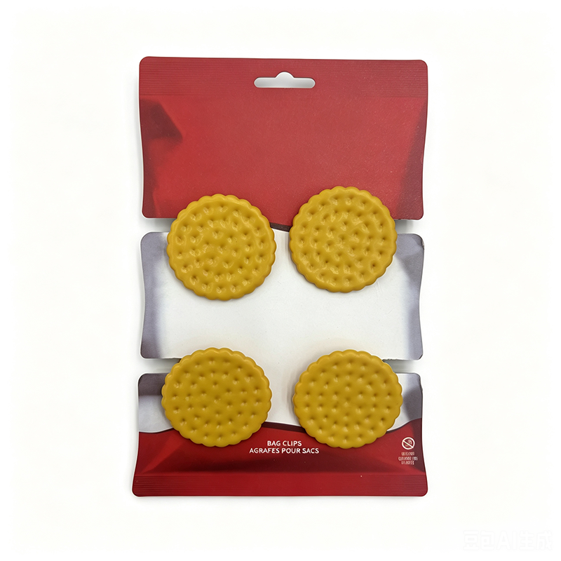 4 pack round wavy scalloped yellow cookie biscuit plastic food bag sealing clips red retail hang display card