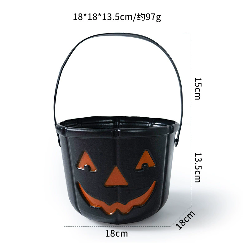 Happy Face Smile Pumpkin Bucket for Halloween Trick or Treat Candy Holder – Jack O Lantern Decorative Prop