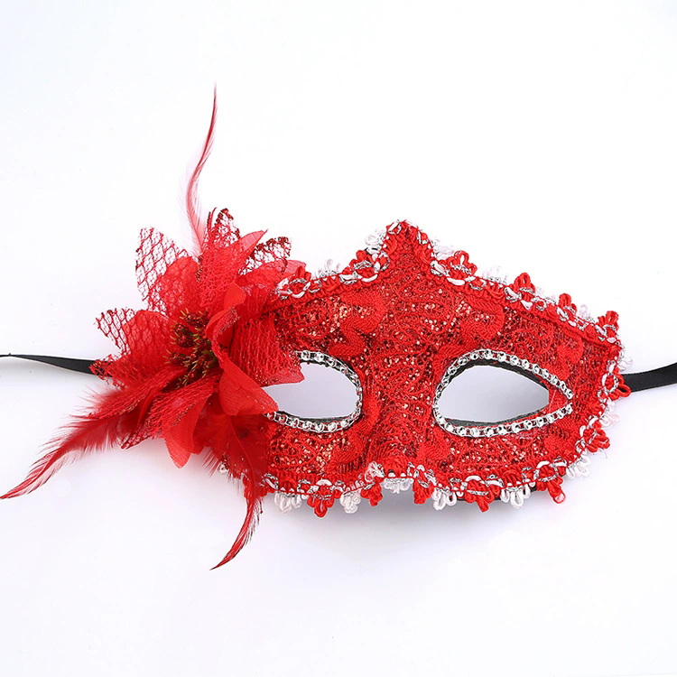 Floral Lace Half Face Mask – Flower Embellished Masquerade Eye Mask for Women, Romantic Party Mask for Halloween & Ball