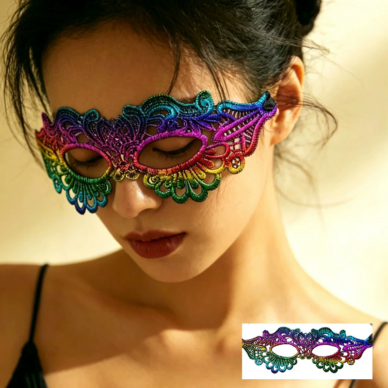 Gold Foil Lace Mask – Sexy Half Face Masquerade Eye Mask for Women, Stamped Lace Party Mask for Halloween & Ball