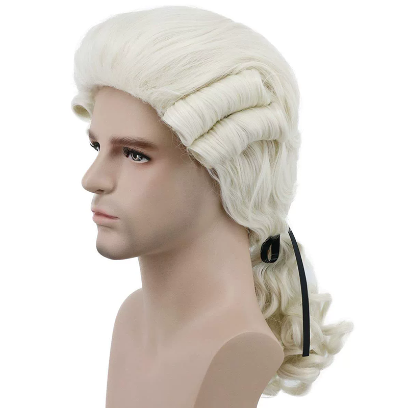 Men's Baroque Colonial Wig – Synthetic Full Cap Judge Lawyer Costume Periwig for Historical Cosplay