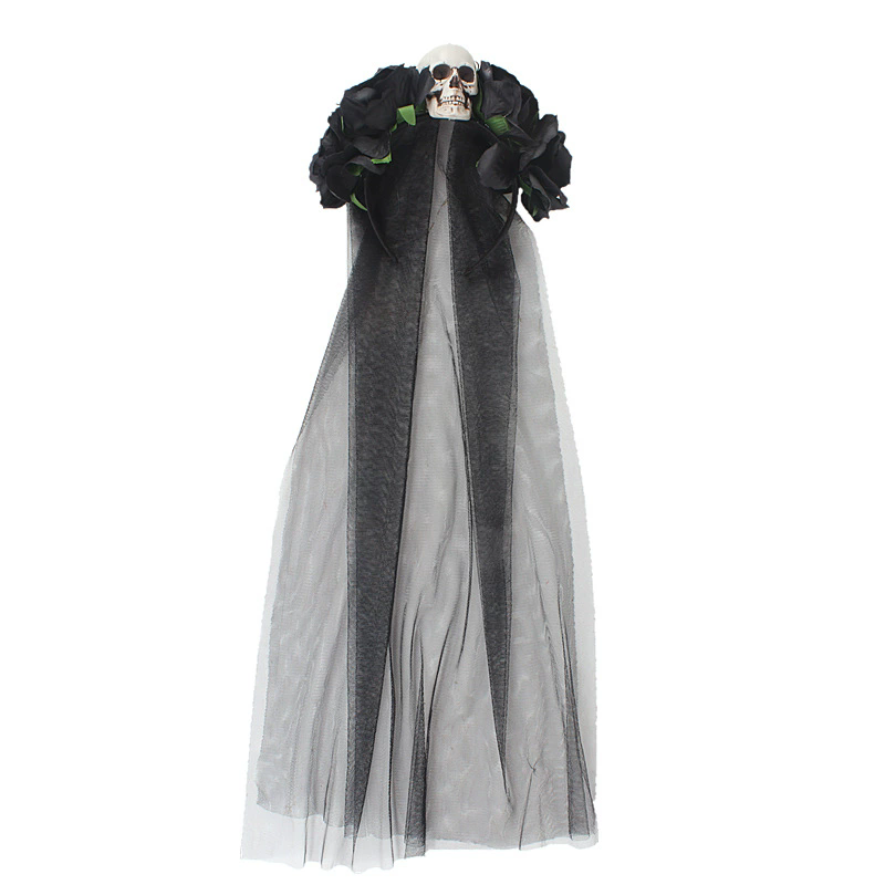 Large Skull Headband with Rose Flowers and Mesh Veil – Gothic Halloween Hairband for Women Costume Prop