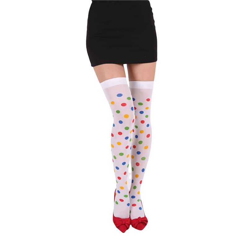 Halloween Clown Thigh High Socks – Striped Over Knee Stockings for Women Joker Costume Prop