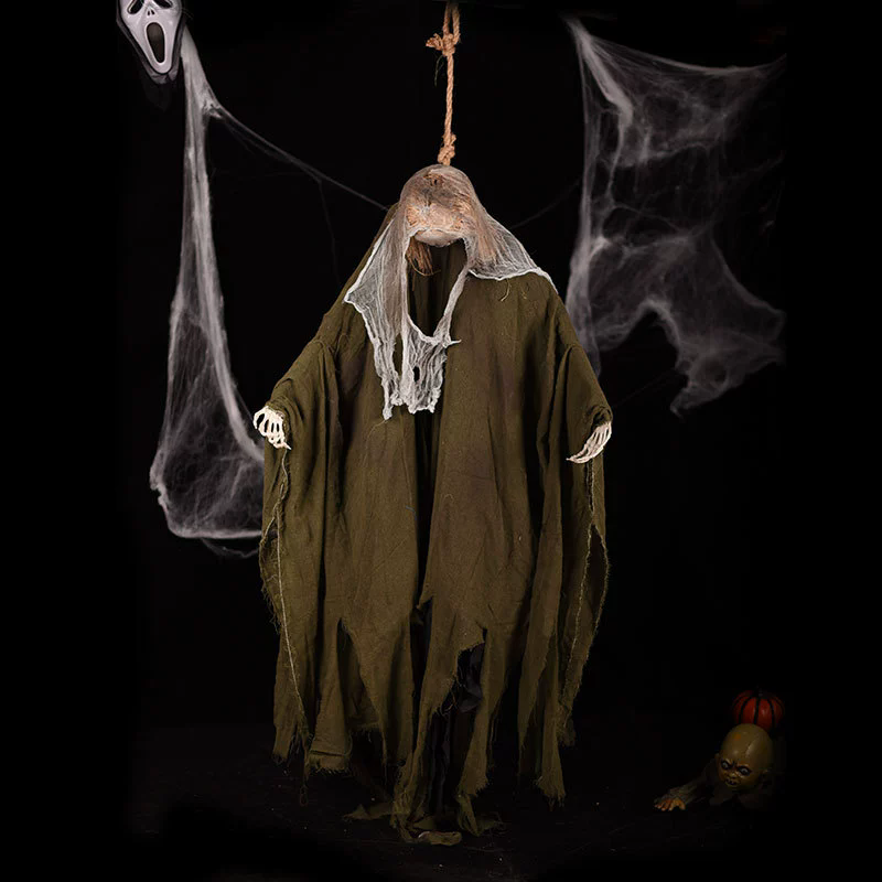 Hanging Skeleton Ghost – Creepy Skull Ghost with Tattered Robe & Chain for Haunted House & Halloween Yard Decor