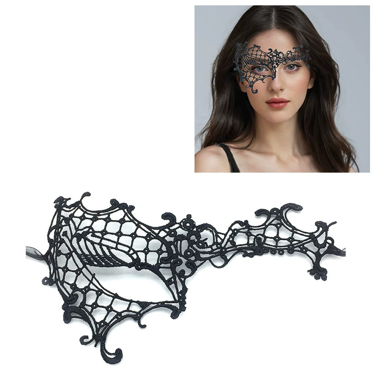 Structured Lace Half Face Mask – Black Princess Style Masquerade Eye Mask with Shaped Design for Women Ball & Party