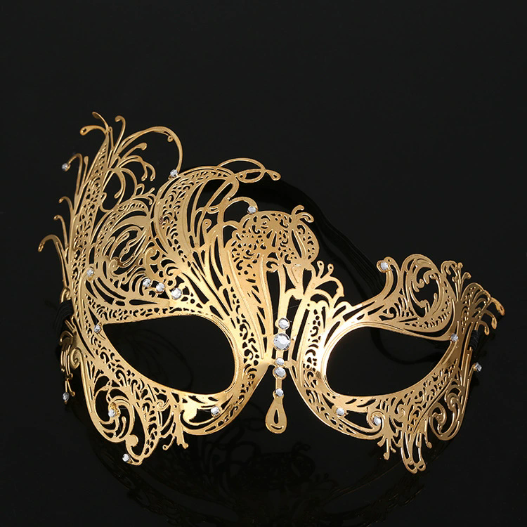 Metal Hollow Mask – Rhinestone Embellished Half Face Masquerade Mask for Women, Gold/Silver Iron Mask for Halloween & Ball