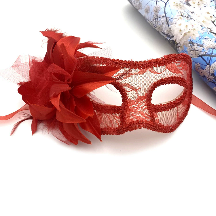 Venetian Masquerade Mask – Mesh & Lace Half Face Mask with Flower for Women, Romantic Venice Ball Party & Halloween Costume