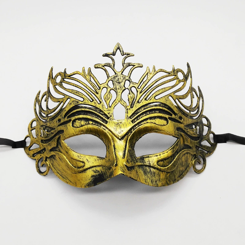 Vintage Jazz Half Face Mask – Retro Flat Top Masquerade Mask with Antique Finish for Men & Women Party Costume