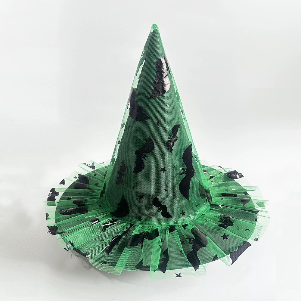 Full Color Printed Netting Witch Hat – Colorful Patterned Tulle Wizard Cap for Adults, Kids, Halloween Party