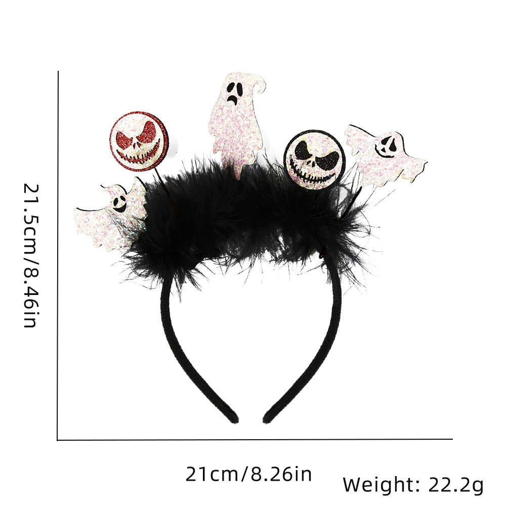Halloween Ghost Bat Feather Headband – Spooky Hairband with Ghost, Bat & Feather Decorations for Women & Kids