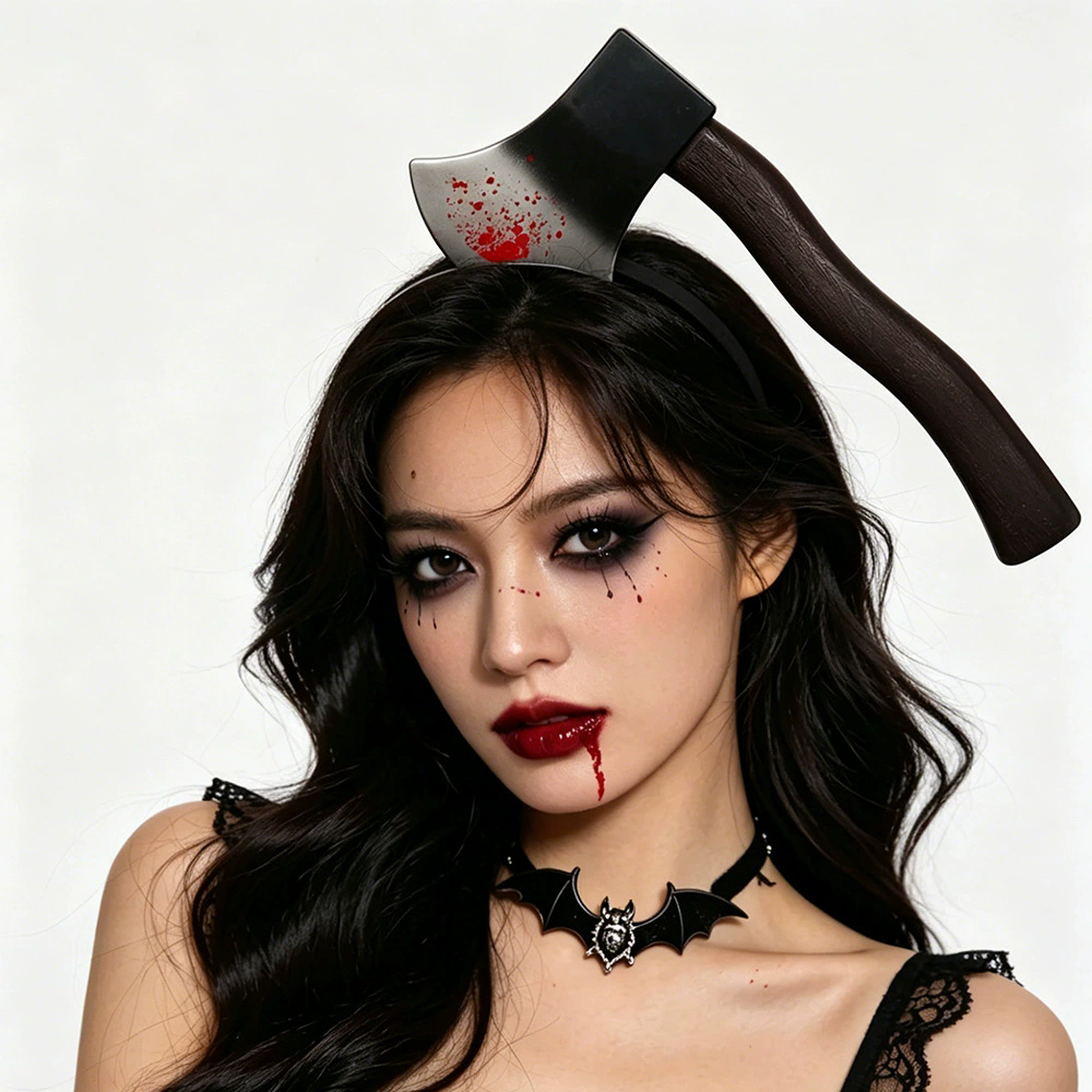 Horror Through Head Knife Headband – Bloody Axe Hairband for Scary Zombie Costume Halloween Party Prop