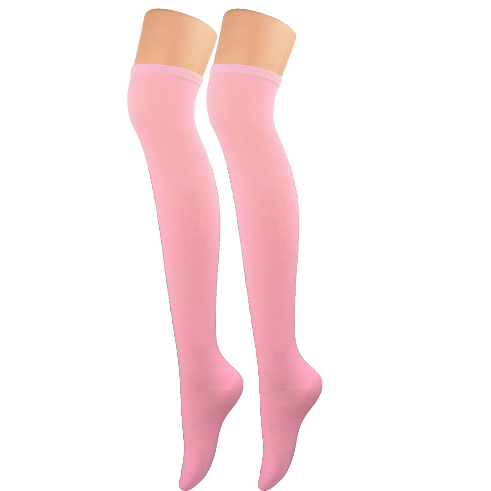 Plain Thigh High Socks – Solid Color Over Knee Stockings for Women Halloween Costume