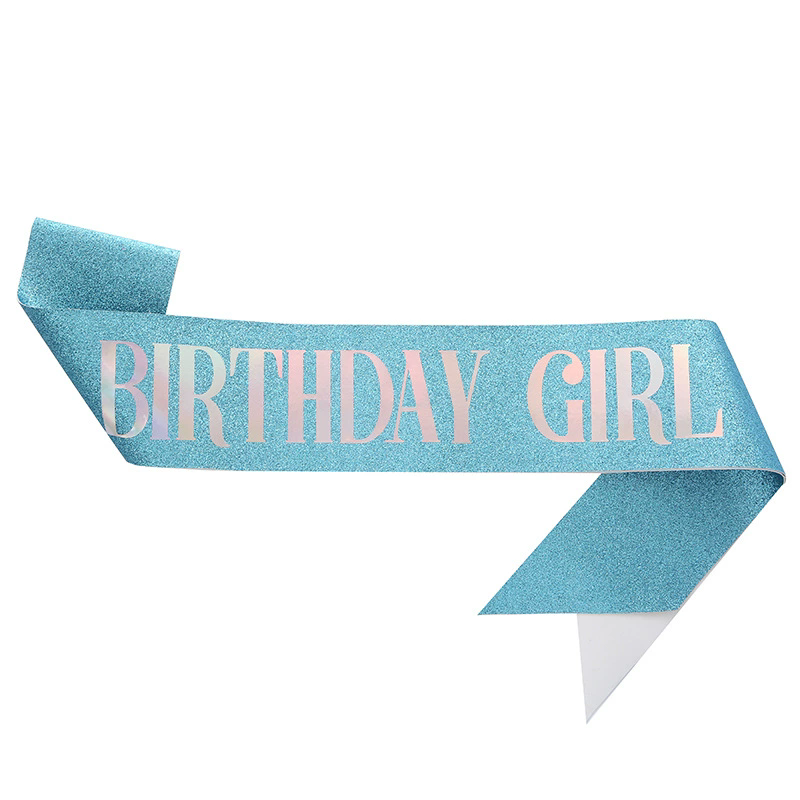 Light Blue Glitter Birthday Girl Sash Trendy Birthday Outfit Accessory