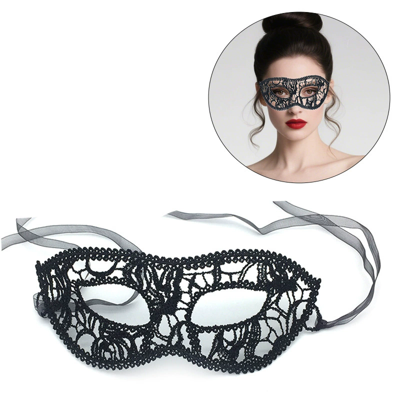 Structured Lace Half Face Mask – Black Princess Style Masquerade Eye Mask with Shaped Design for Women Ball & Party
