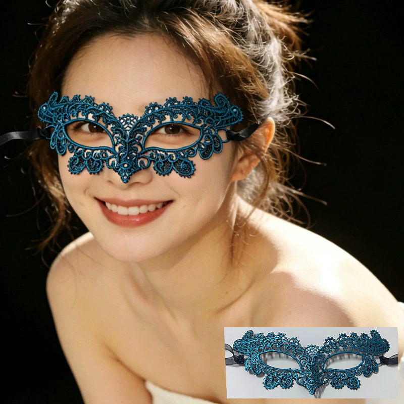 Couple Masquerade Mask Set – His & Hers Half Face Lace Eye Mask with Gold Foil Cutout Design for Ball & Party