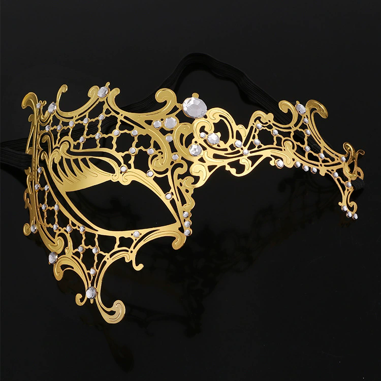 Metal Hollow Mask – Rhinestone Embellished Half Face Masquerade Mask for Women, Gold/Silver Iron Mask for Halloween & Ball