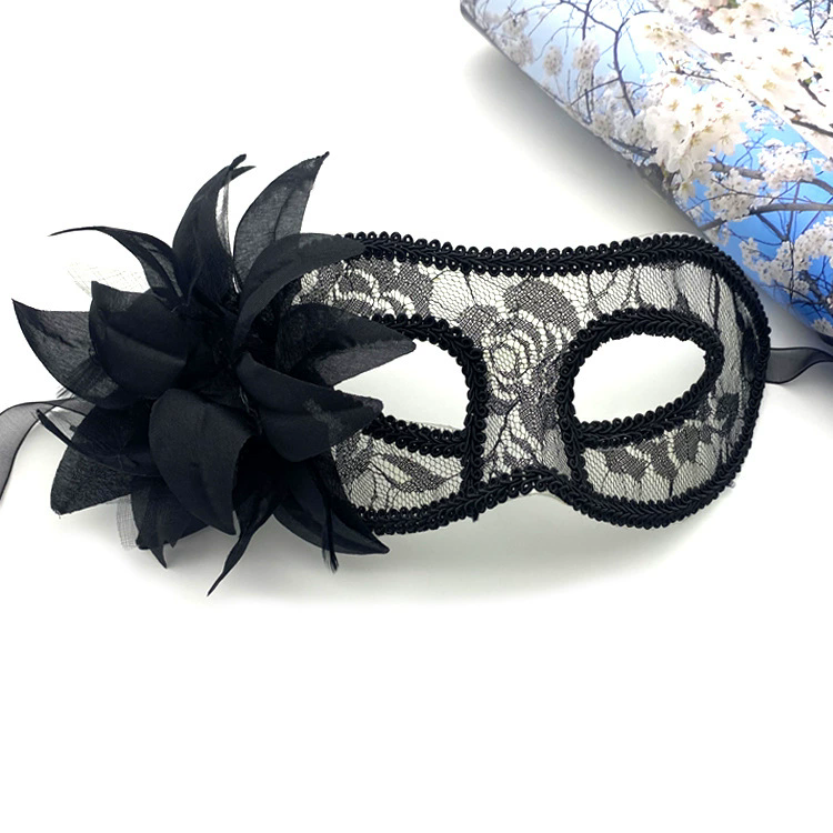 Venetian Masquerade Mask – Mesh & Lace Half Face Mask with Flower for Women, Romantic Venice Ball Party & Halloween Costume
