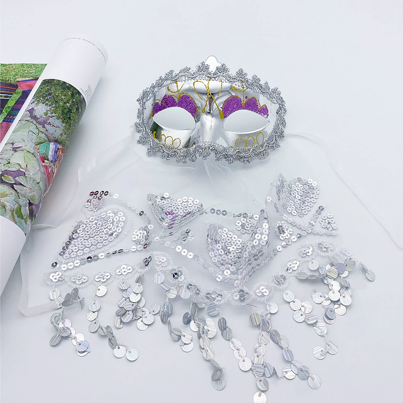 Indian Belly Dance Mask with Veil – Gold Glitter Sequin Half Face Masquerade Mask for Women  Party Costume Accessory