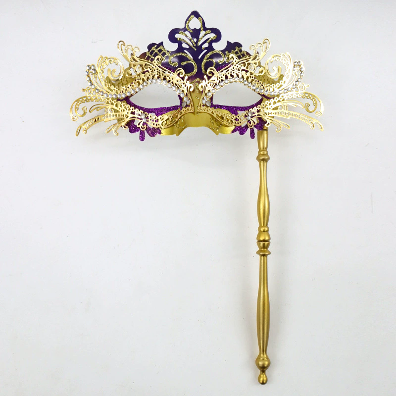 Metal Rhinestone Handheld Mask – Detachable Half Face Masquerade Mask with Stick for Women, Luxury Party Accessory for Halloween & Ball